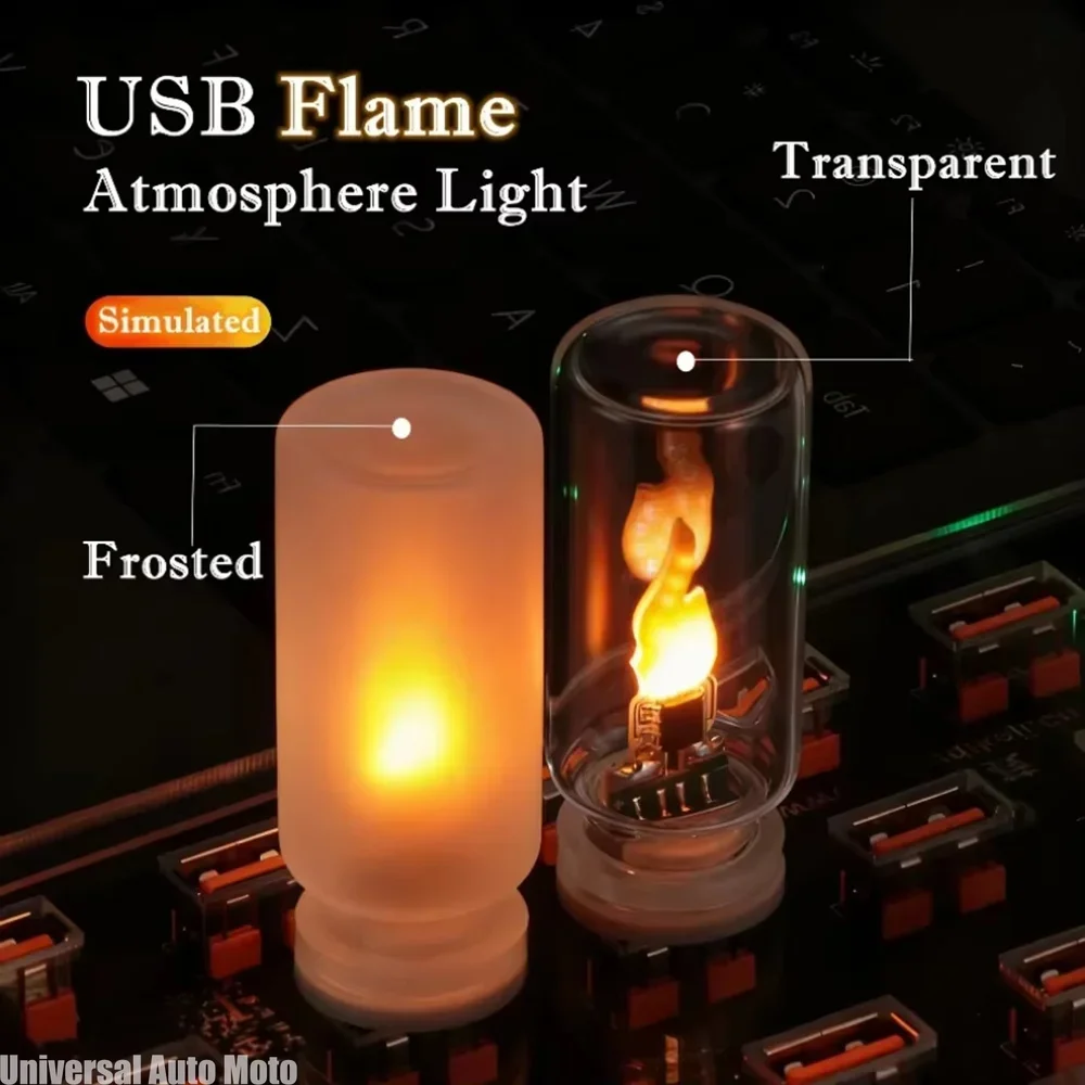 Simulated Flame LED Candle Night Light, Frosted Clear Glass Design, USB Powered for Room, Car, PC and Festival Decoration
