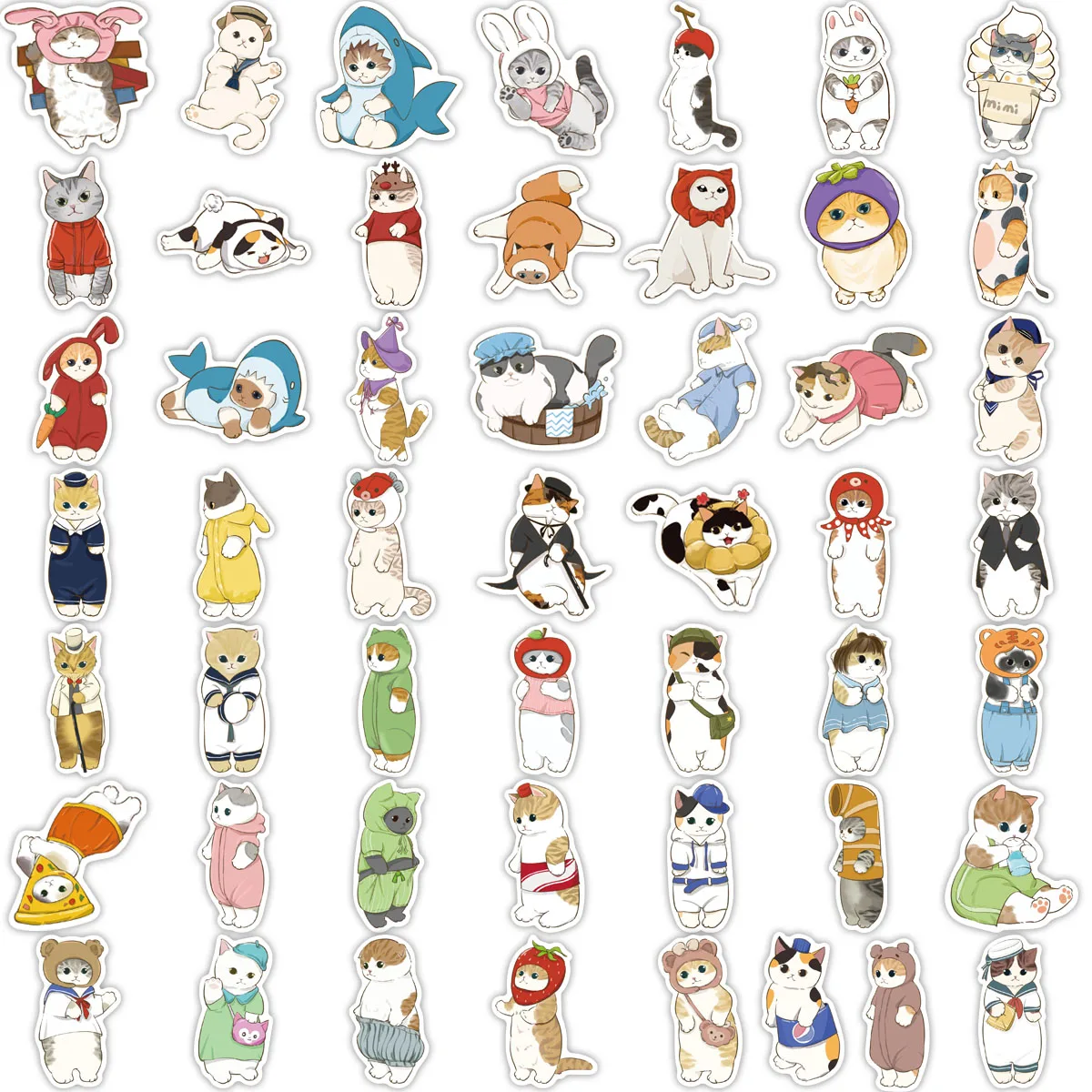 50 pezzi cartoni animati vestiti cuffie serie gatto adesivi decorazione compresse mobili fai da te tazze d'acqua bagagli adesivi impermeabili giocattoli