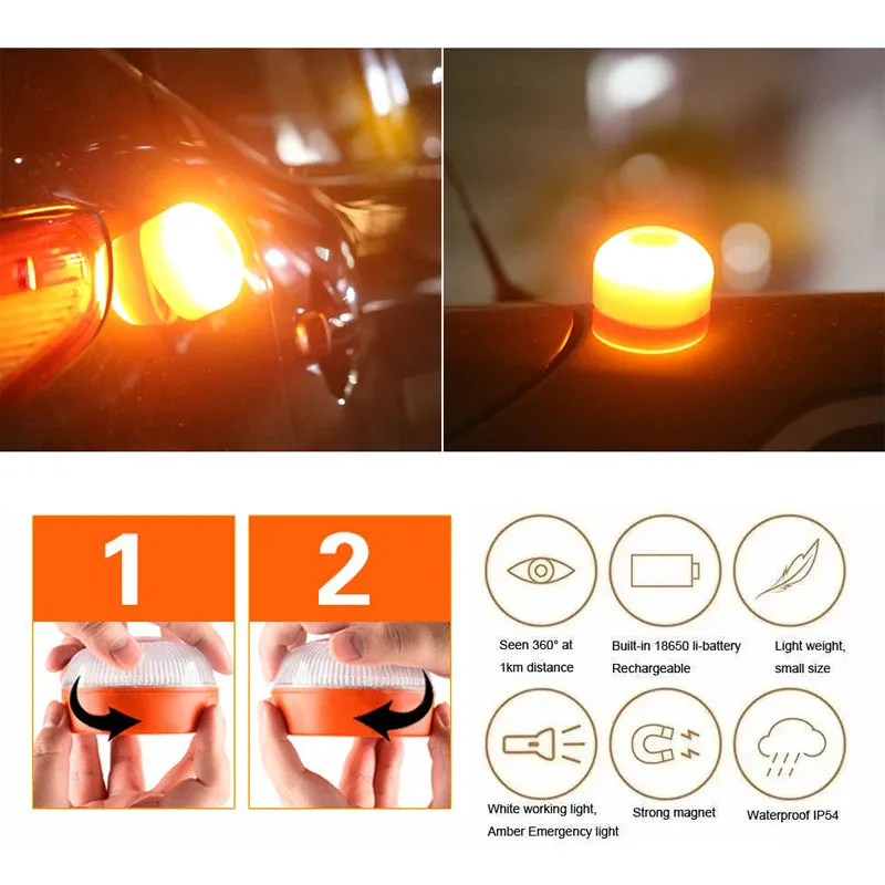 Led Car Strobe Warning Light Portable Emergency Light Magnetic Induction Road Accident Light Safety Accessory Flashing Light