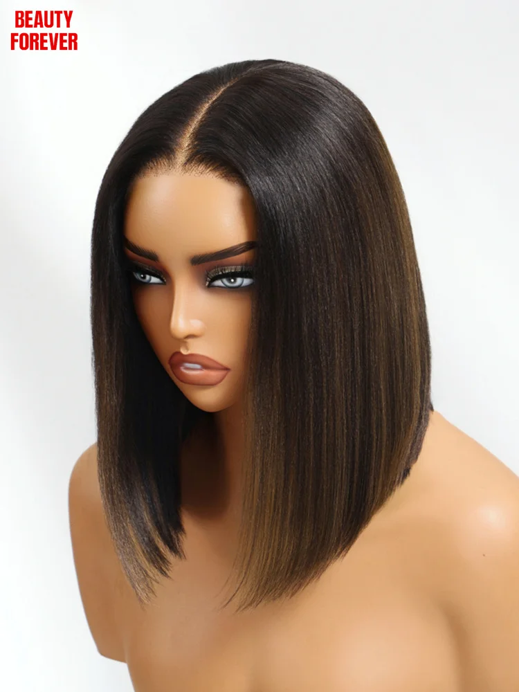 بيع التخليص أومبير براون غلويليس بوب شعر مستعار ياكي مستقيم 7x5 الداعا الداخلي عقدة باروكة من شعر طبيعي ملون مع الرباط غير مرئي