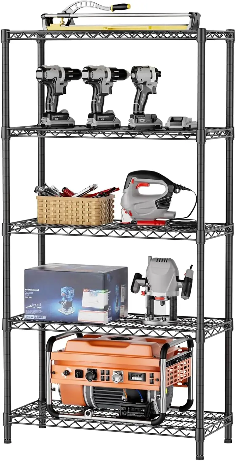 

Adjustable Metal Wire Shelving Unit for Laundry, Bathroom, Kitchen, Garage Storage - Organize Home Spaces