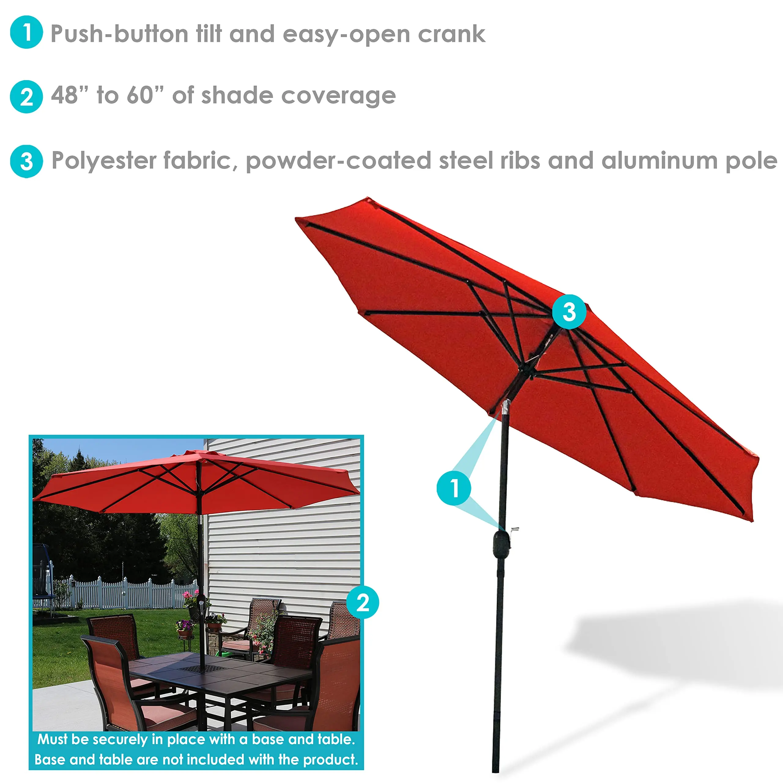 Outdoor Patio Umbrella with & Crank, Burnt Orange, 9ft