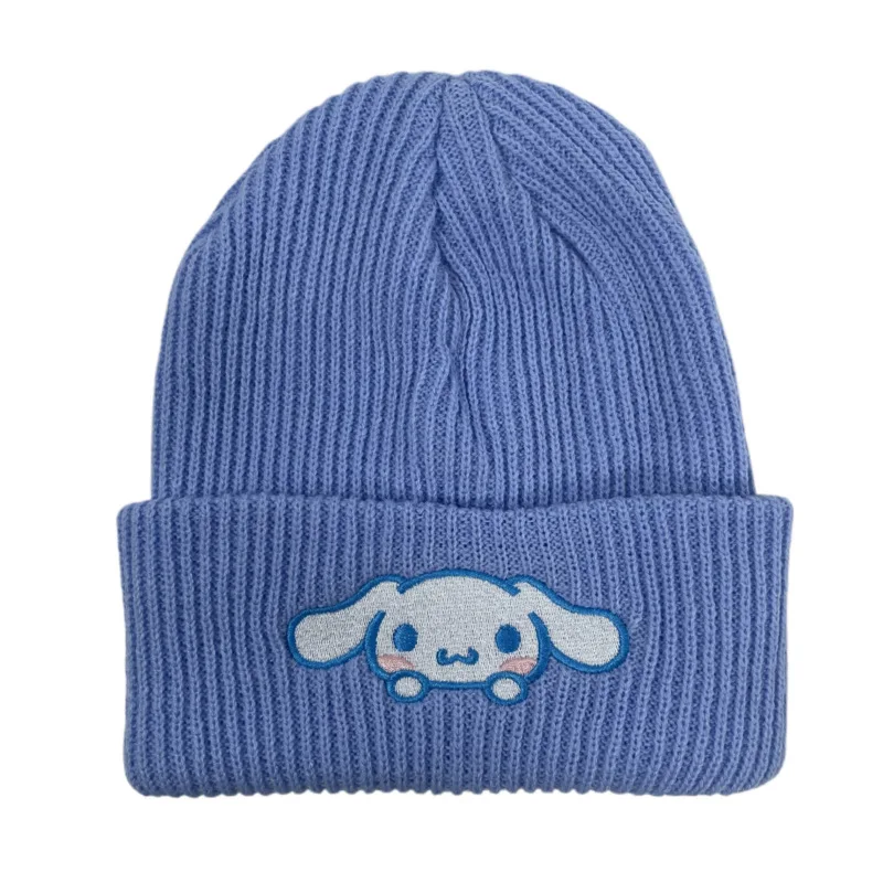 Cute Hello Kitty Kuromi Knitted Hat Kawaii Sanrio Figure Embroidered Benie Cap Cartoon Melody Cinnamoroll Fashion Hat Gifts