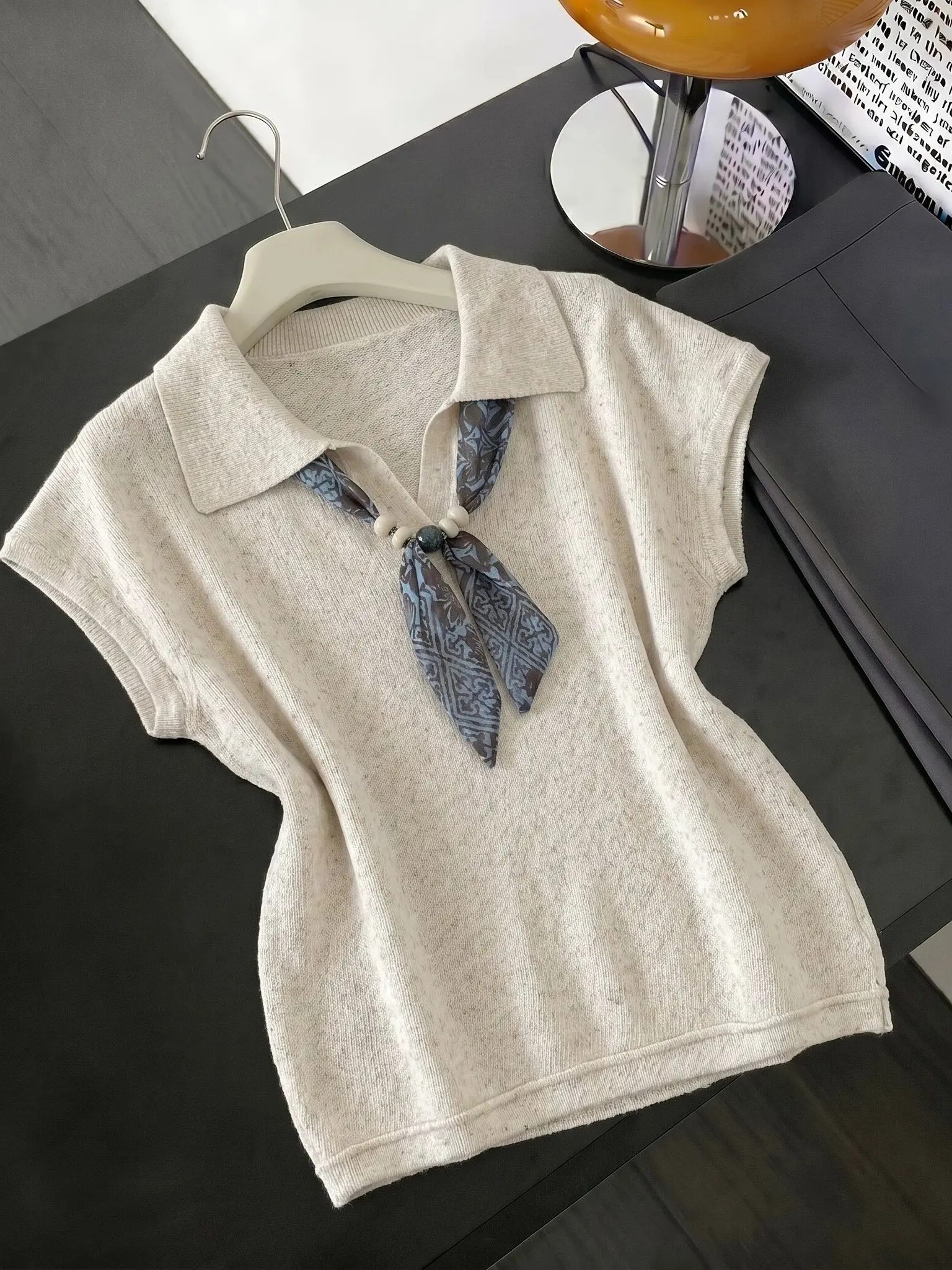 

Korean Style plus Size Women's Neck Short Sleeve Knitted Shirt Breathable Comfortable Summer Fashion Age Reduction Top