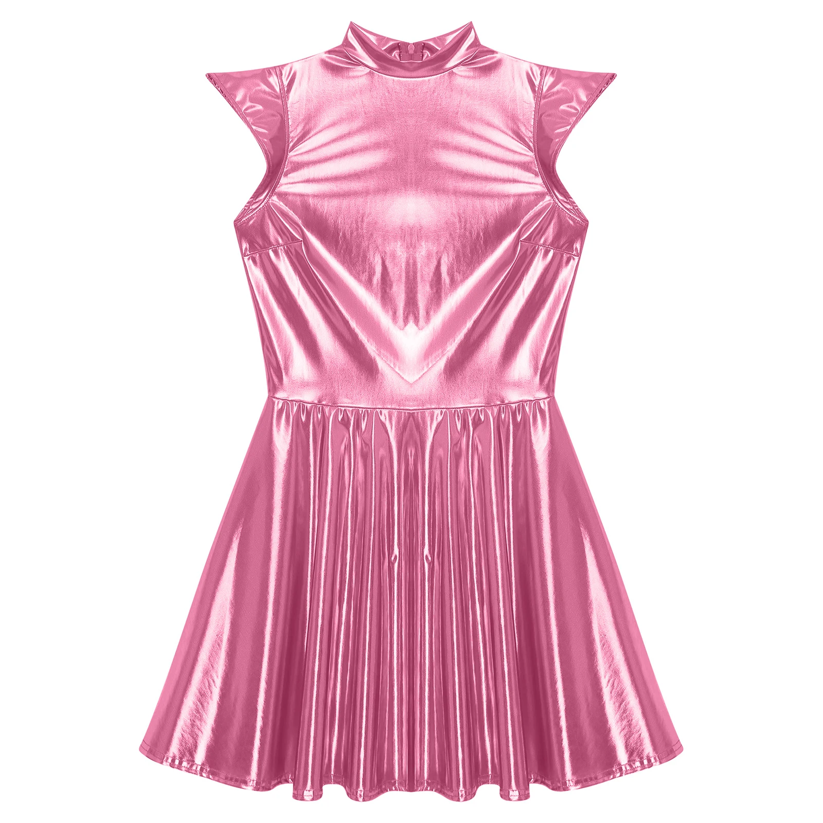 Vestido brilhante para mulheres, roupa de balada metálica, moda cintura alta, vestidos rave, coquetel, vestido de bar