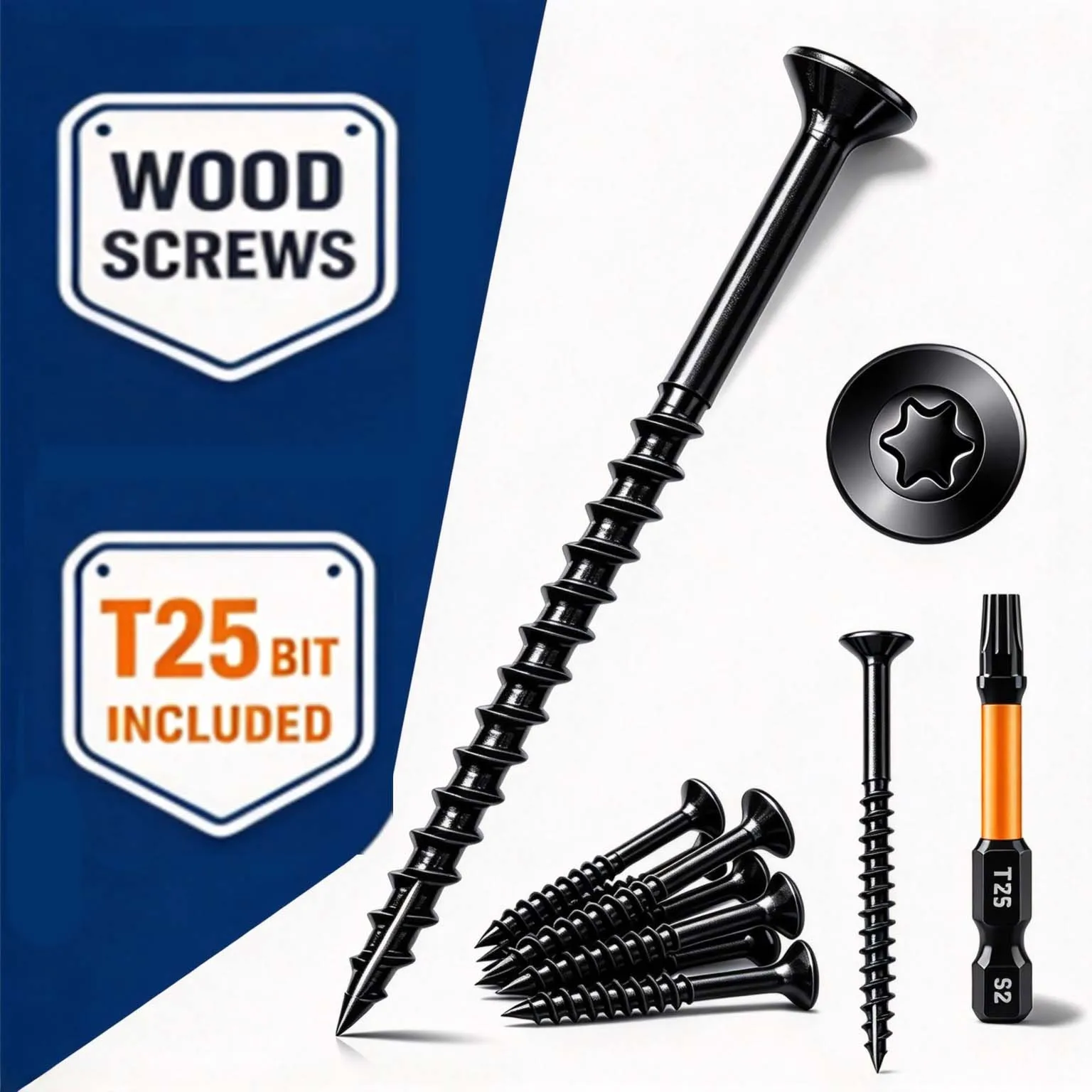 T25 Star Drive Black Wood Screws, Self-Tapping with T25 Bit, #10 Multi Sizes for Furniture & Wood Board Assembly ****