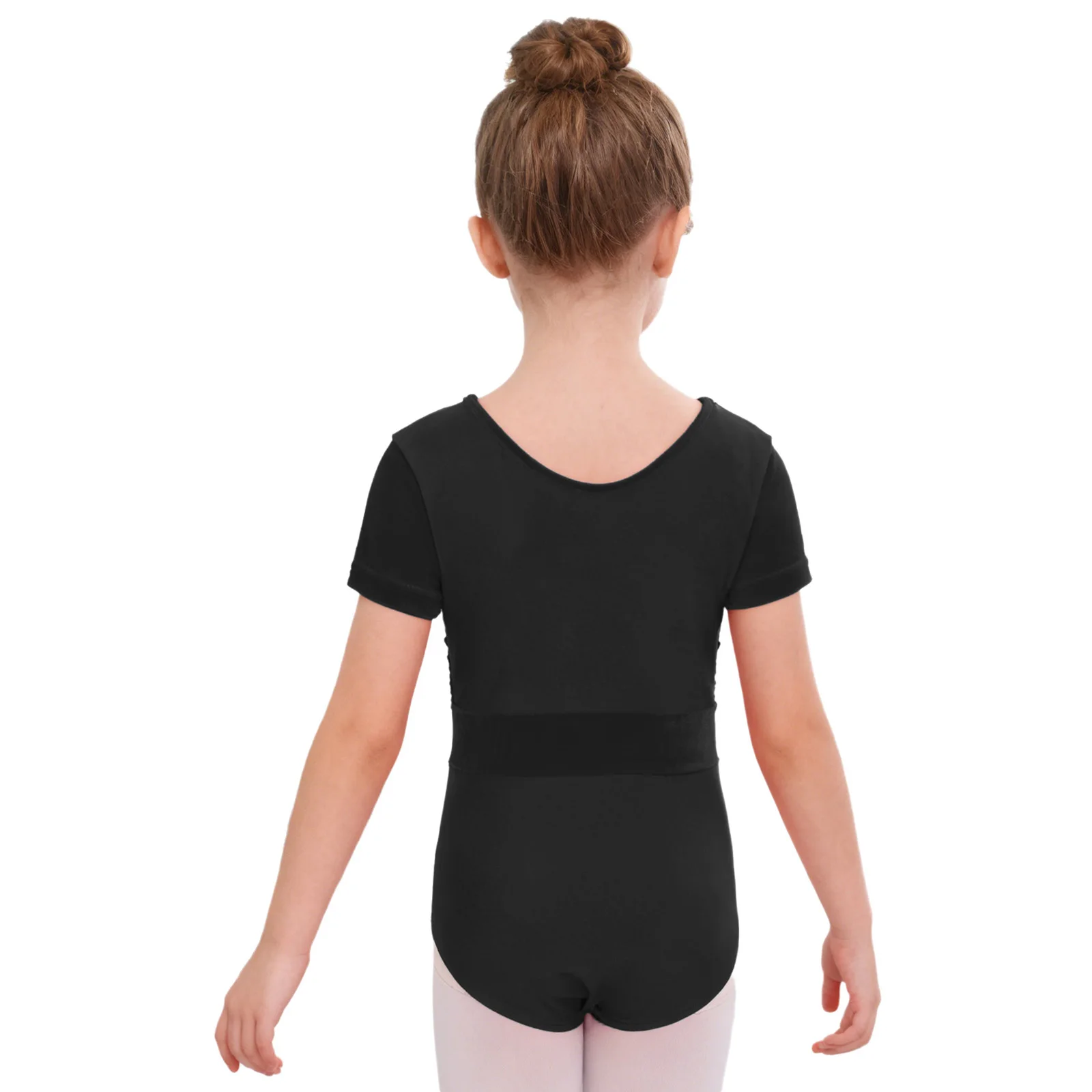 Justaucorps de danse de Ballet à manches courtes pour filles, paillettes brillantes, boutons à pression en velours, body d'entrejambe, justaucorps de gymnastique, vêtements de danse