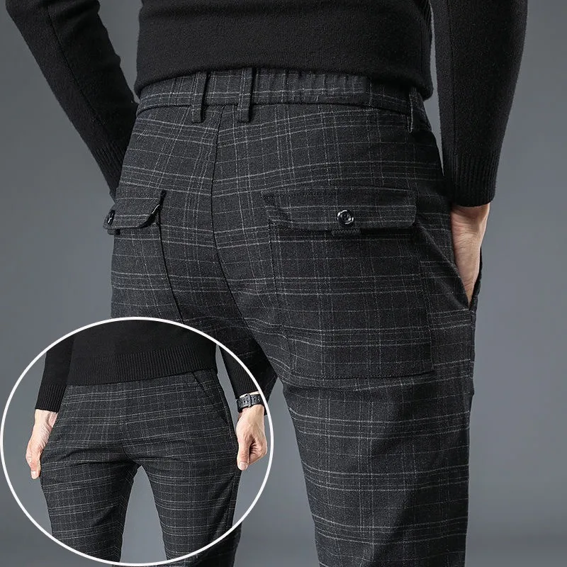 Invisible, open-crotch pants autumn men's casual pants slim-fitting straight spring and summer versatile plaid youth long pants,