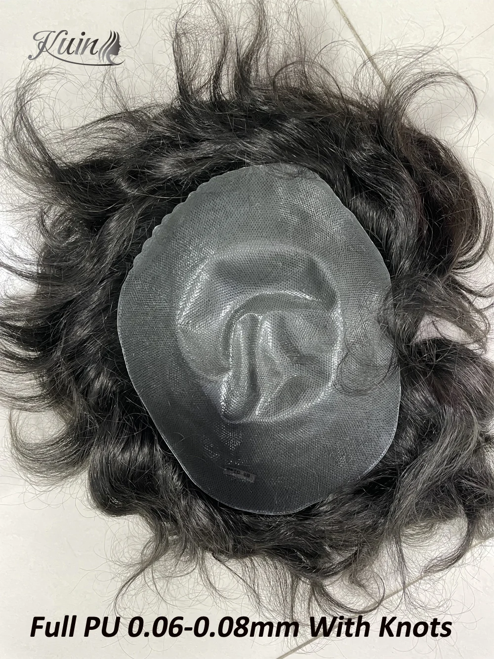 Male Toupee With Knots Full PU 0.06-0.08cm Men's Capillary Prothesis Thin Skin Invisilble PU Hairpiece Men Wig Human Hair System
