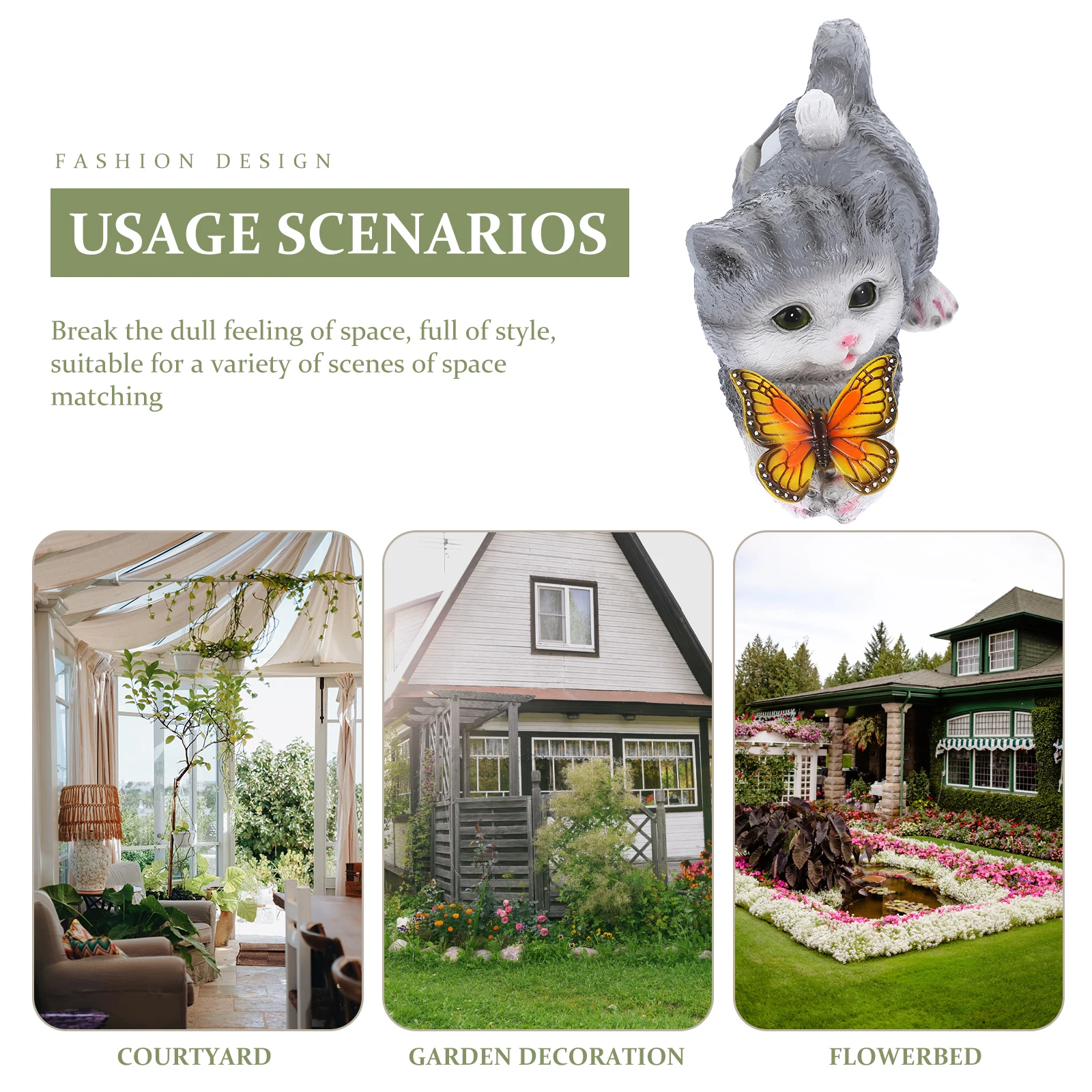 

Decoration Resin Cat Statue Realistic Kitten Garden Light Small Figurines Grey Simulation Model