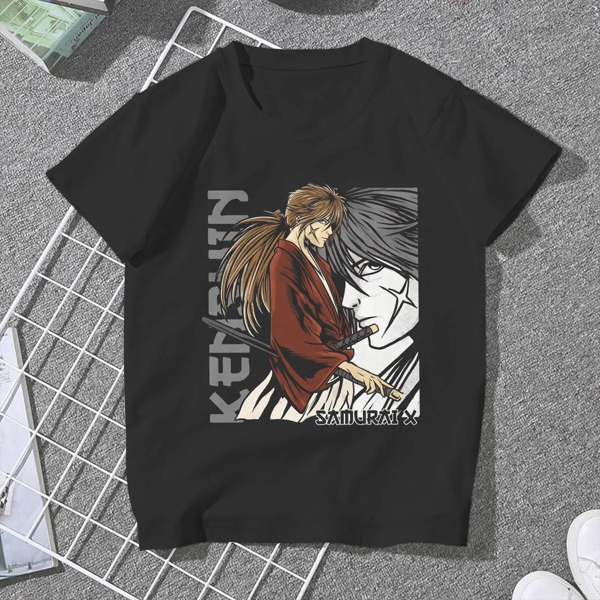 Women Kenshin Himura Samurai X Anime T Shirts Rurouni Kenshin Manga Tops Novelty Short Sleeve Round Collar Tees