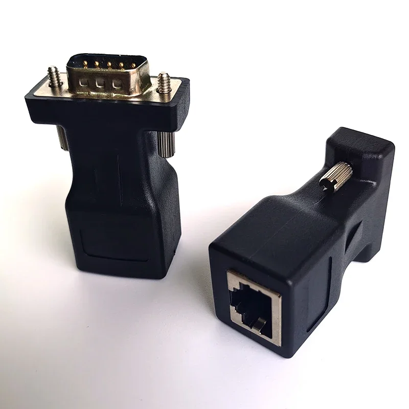 1DB9 RS232 Male Female to RJ45 Female Adapter COM Serial Port to LAN Ethernet Converter Serial Signal Extender Connector