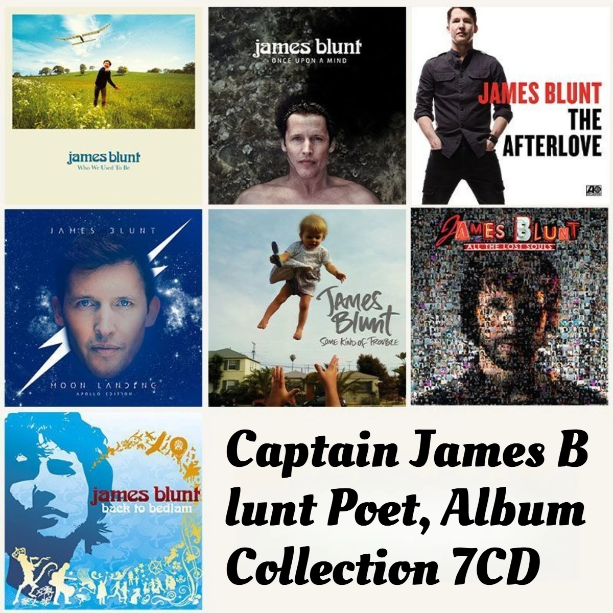 

Коллекция альбомов Джеймса Блента Captain Poet на 7 CD-дисках, только диски без обложек, записанные без потерь, для любителей музыки в автомобиле и дома.