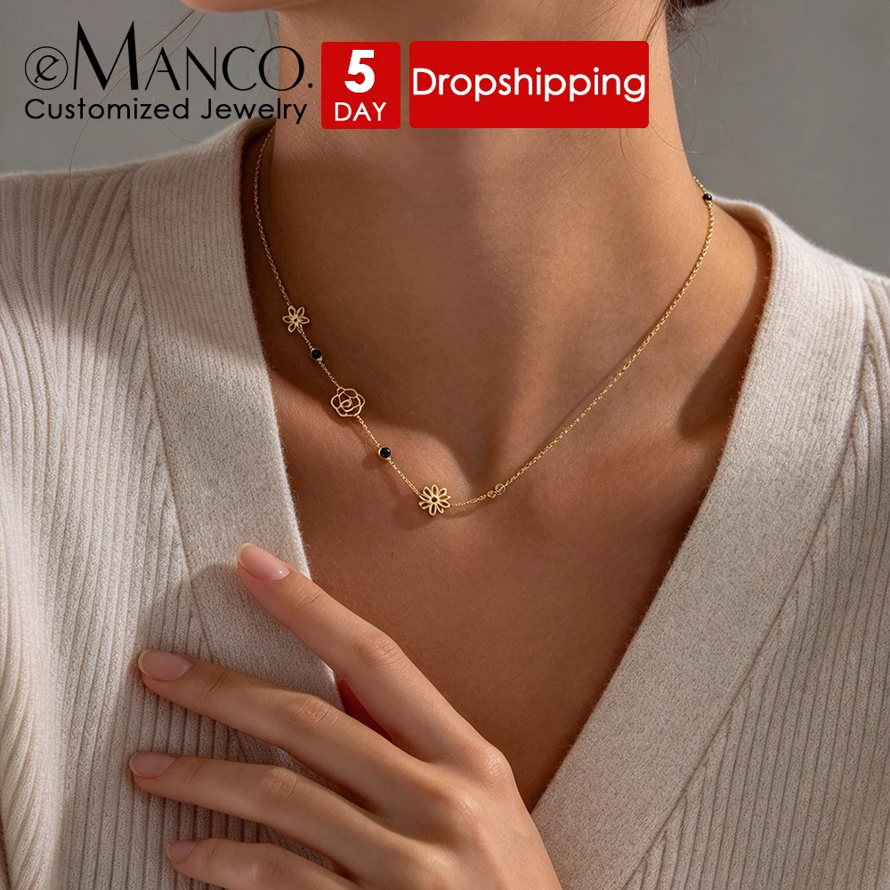 EMANCO Custom Birthstone Necklaces Stainless Steel Botanical Flower Pendant Women's Personalized Necklace Jewelry Wholesale