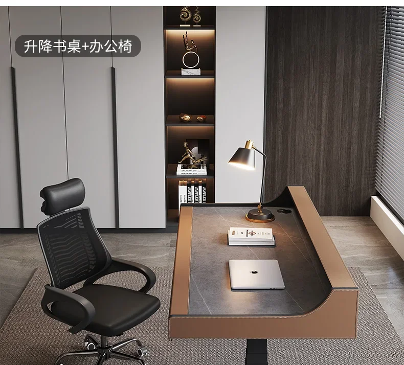 Electric Lifting Stone Plate Desk Light Luxury Modern Study Computer Desk Home Designer Model Italian Minimalist Desk