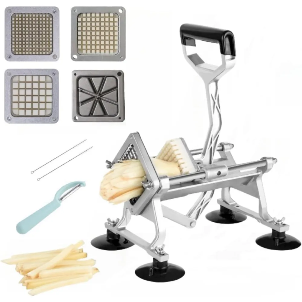 

French Fry Cutter For Potatoes With 1/2'' 3/8'' 1/4'', 8-Wedge Stainless Steel Blades Household Slicer Commercial Grade Onions P
