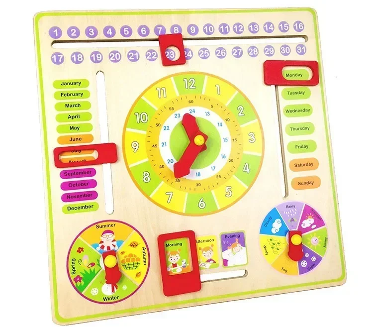 [Funny] Multi-function Wooden Calendar Clock Learning & Education Toy Baby Early Learning Intelligence Development Toy kids gift