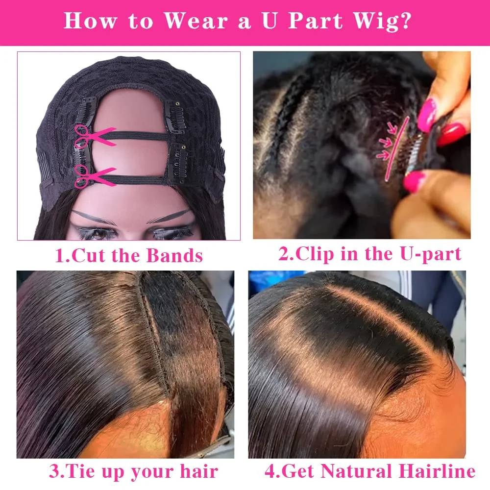 Brazilian Straight U Part Wigs For Women Human Hair 14-30 inch 150% Density Machine Made U Shape Wigs Straight Human Hair Wigs