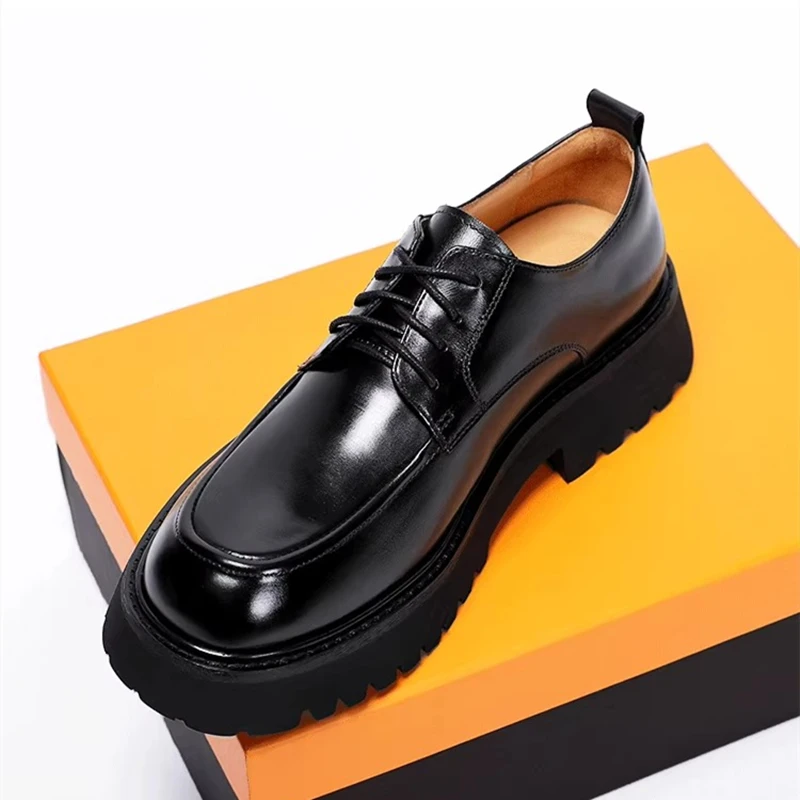 

British Style Men Derby Shoes Luxury Genuine Leather Thick Sole Business Dress Shoes Youth Wedding Fashioner Shoes Zapatos