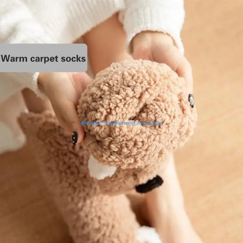 

E56A Dog Ears Warm Sleeping Socks Nonslip Floor Slipper Socks for Indoor Comfort