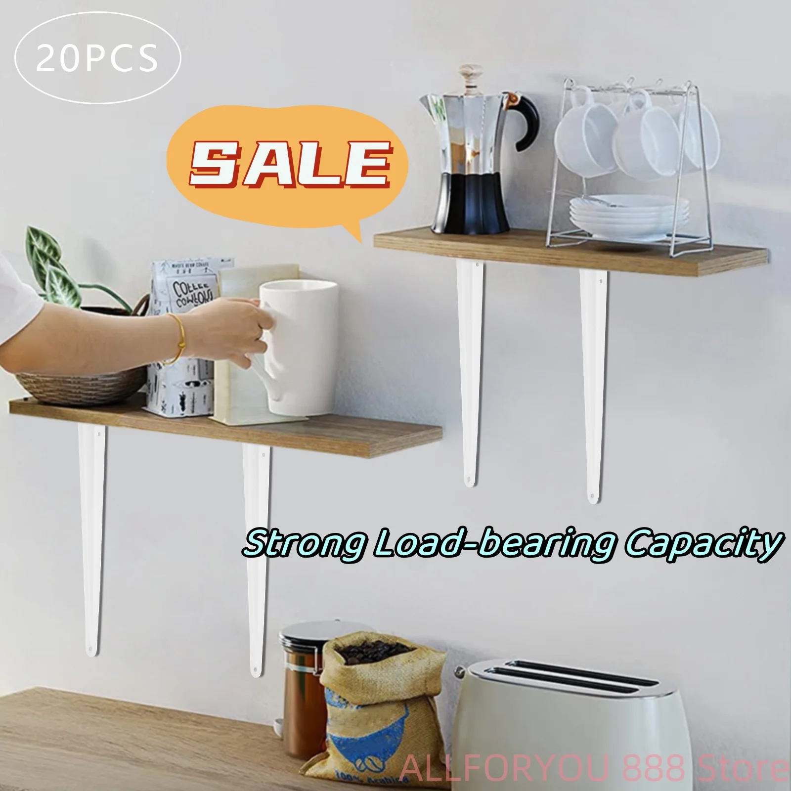 20Pcs L-shaped Shelf Brackets Wall Mounted with Strong Load-bearing Capacity 12*10in/10*8in