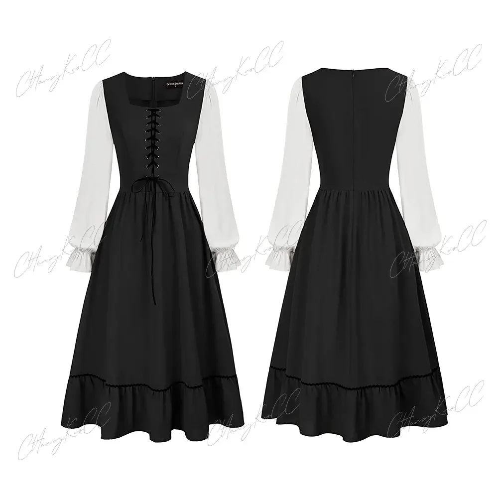 Frauen mittelalter liches Kostüm kleid Kurzarm Puppen kragen Retro Dienst mädchen Kleid niedlichen französischen Dienst mädchen Outfit Cosplay Party Festival Kleider