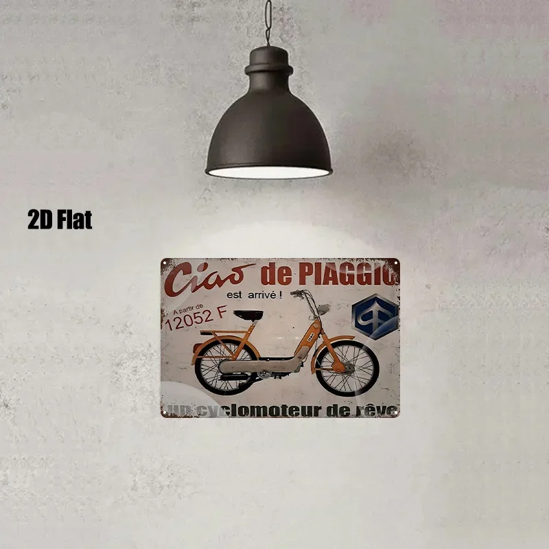 High Definition Tin Sign Vintage Piaggio Ciao Moped Retro Metal Wall Art, Classic Cyclomoteur Decor Plaque for Garage Man Cave B