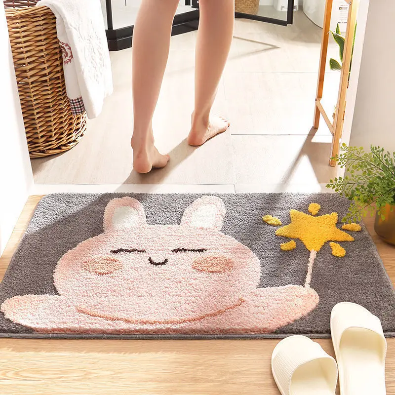 Cartoon Cute Style Household Bathroom Anti-slip Pad Toilet Absorbent Floor Pad Entry Rectangule Thick Carpet Bedroom Bedside Rug