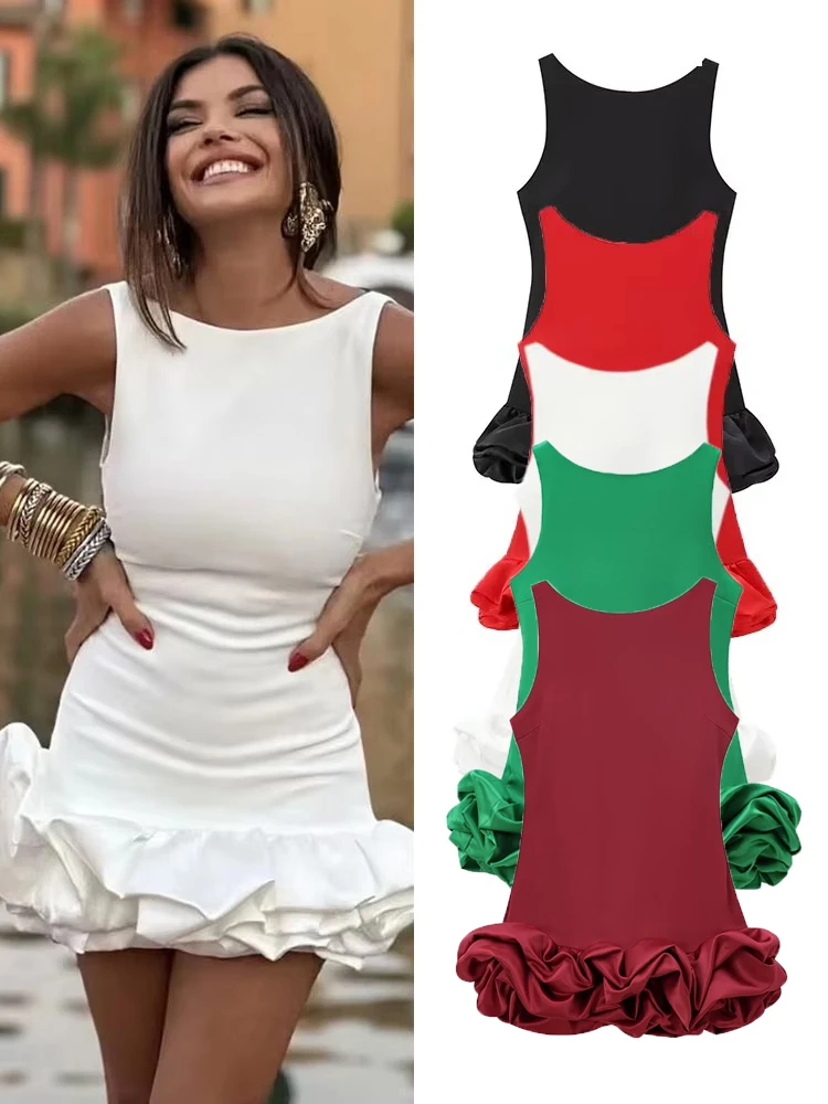 فستان نسائي مثير من TFMLN موضة 2024 فستان نسائي بدون أكمام بدون ظهر أنيق مكشكش وسحاب خلفي نحيف للحفلات #1