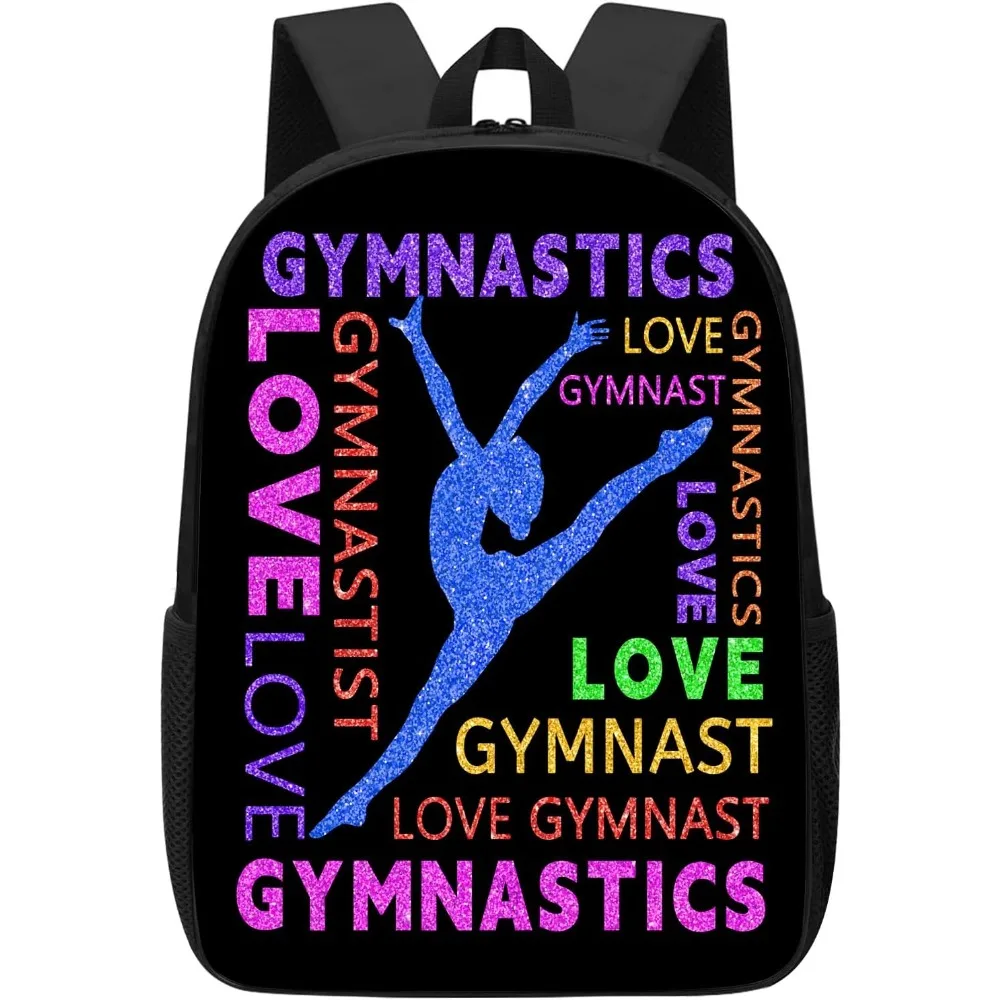 

Gymnastics Backpack, Gymnastics Backpack For Girls Women, Colorful Love Gymnast On Black Bookbag, Funny Water Resistant