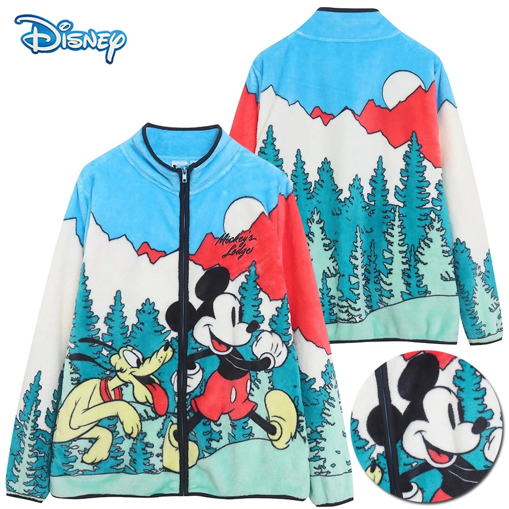 ديزني ميكي ماوس بلوتو طباعة البلوز للجنسين المرأة جيب كم طويل سترة القطيفة زمم البلوز القمم الشارع الشهير الإناث