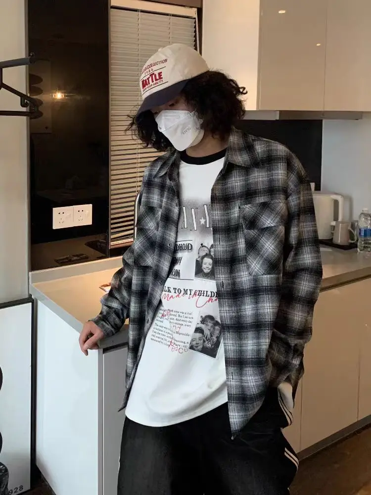 

Американские ретро клетчатые брюки Long Sve irt ex, весенне-осенние свободные повседневные женские брюки Irt для пар, обычные тонкие