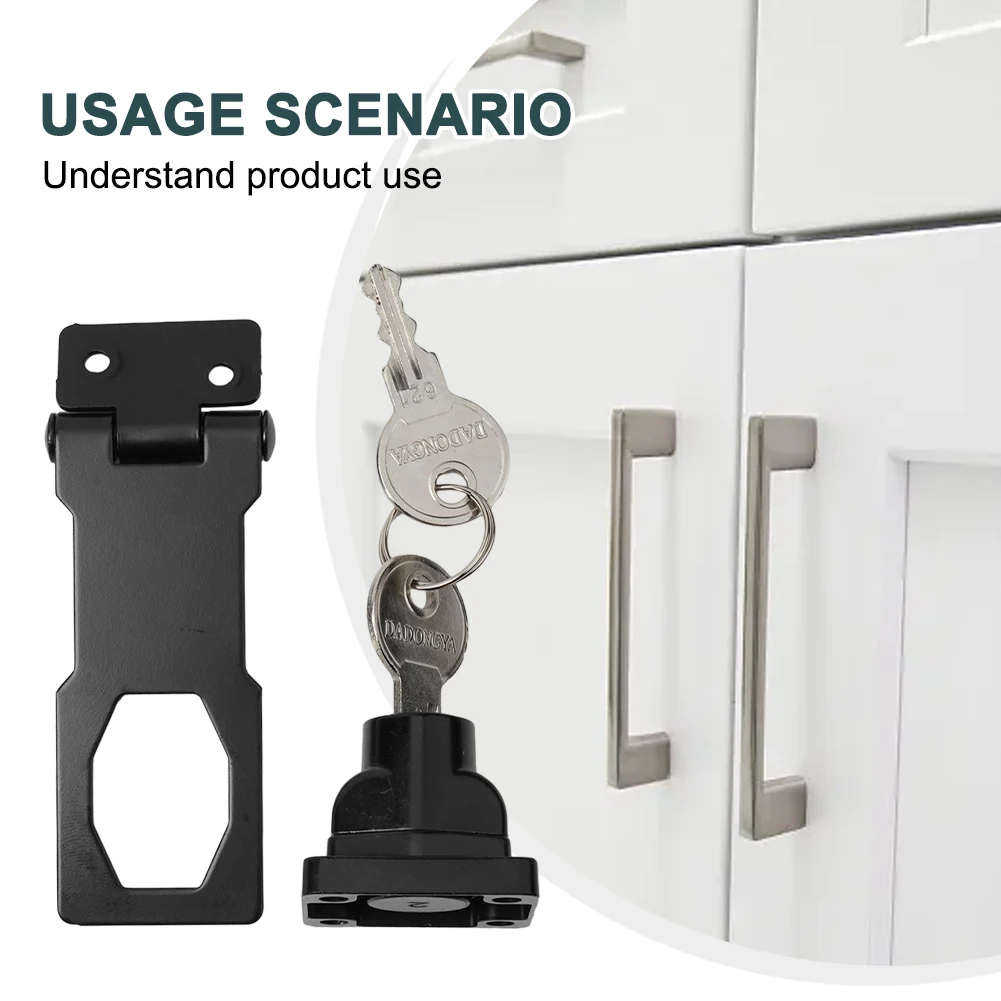 3in Black Locking Hasp And Staple With Keys Padlock Garage Lock Cupboard Shed Home Hardware Desk Cabinet Anti-theft Drawer Lock