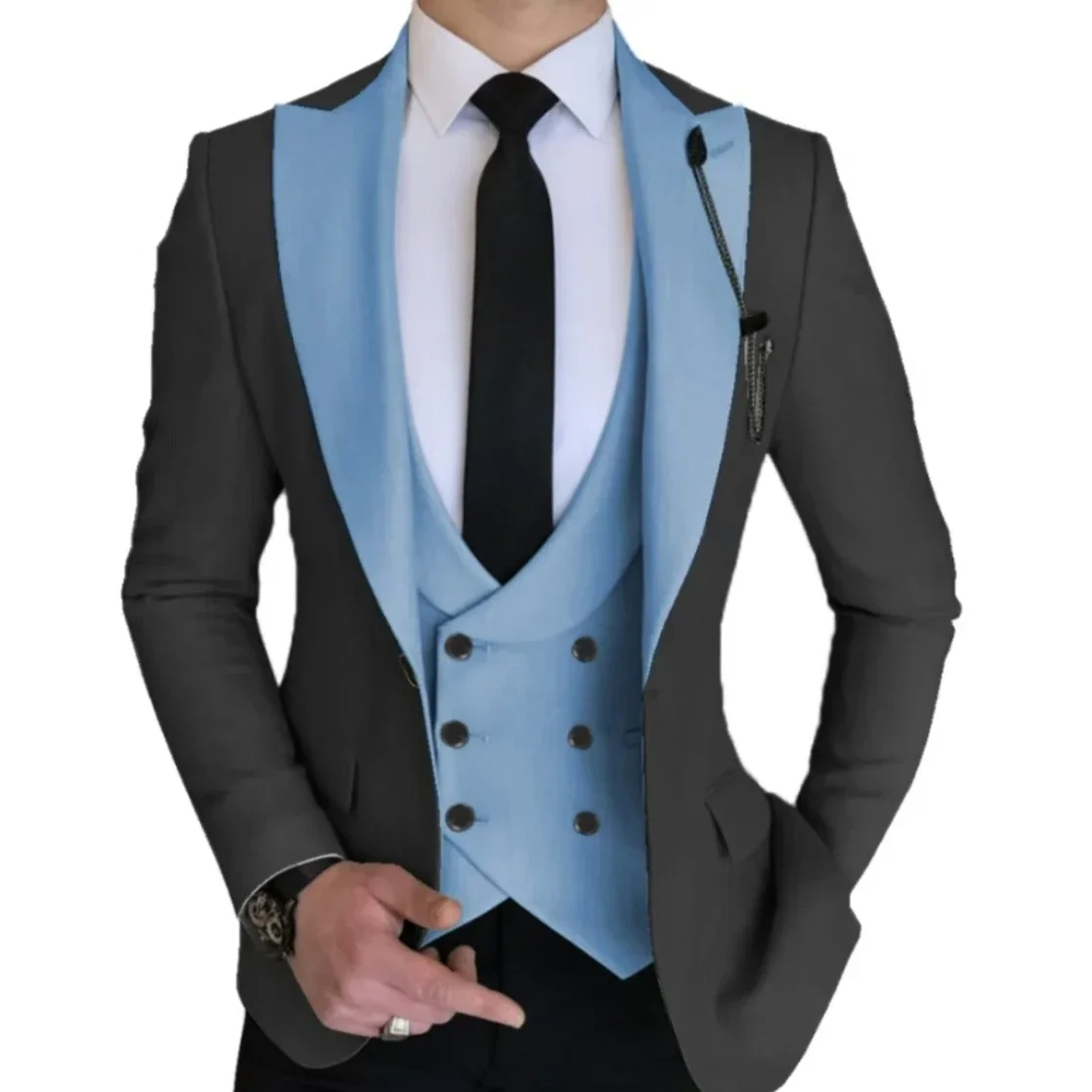 

Men's Slim Fit Peaked Lapel Blazer Vest and Pants Set, Formal Tuxedo, Wedding Prom, Evening Dress, 3 Pieces