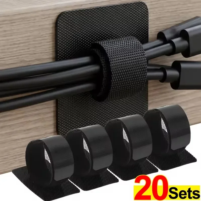 2/40 Set Self Adhesive Cable Ties Adjustable Nylon Hook and Loop Cord Organizer for Home Office Wire Management No Tools Need