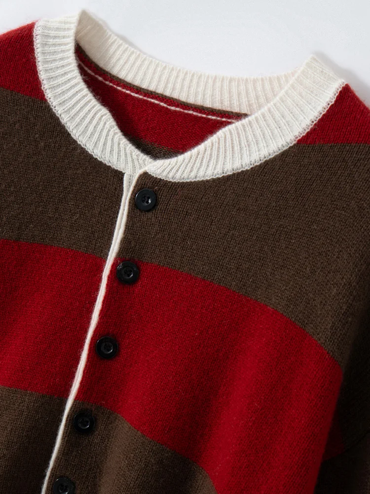 

Women 100% Cashmere Sweater Luxury Cashmere O-neck Contrasting Striped Pullover Autumn Winter Soft Comfy Casual Basic Knitted