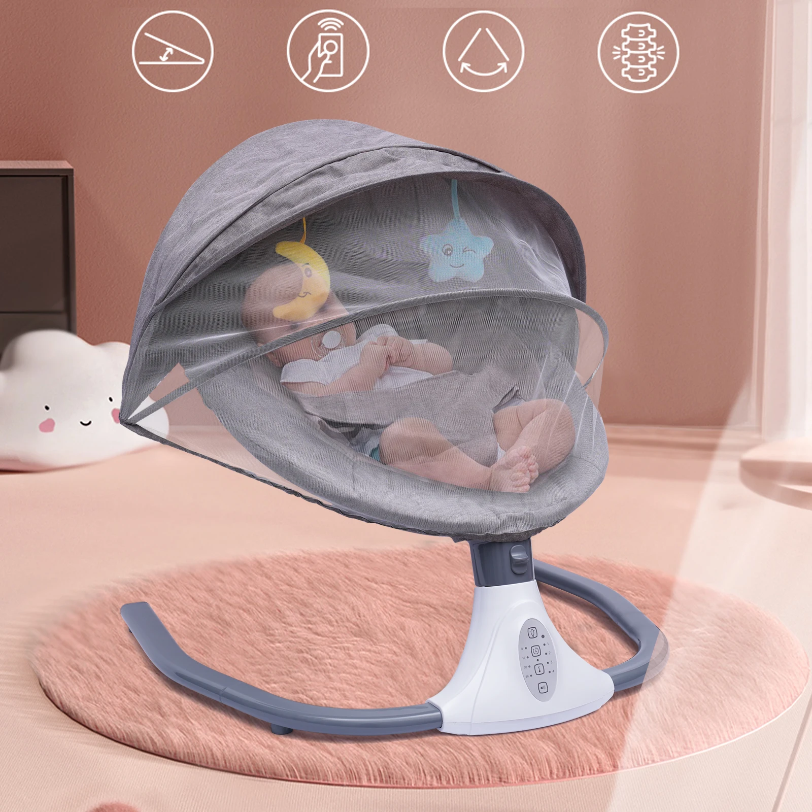 Electric Baby Swing Cradle Rocker Bluetooth Music Infant Newborn Chair w/ Remote