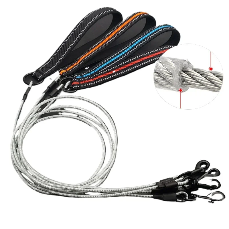 

Chew Proof Dog Leash 4ft Steel Cable Dog Lead with Reflective Soft Padded Handle Sturdy Waterproof Dog Leashes Puppy Rope