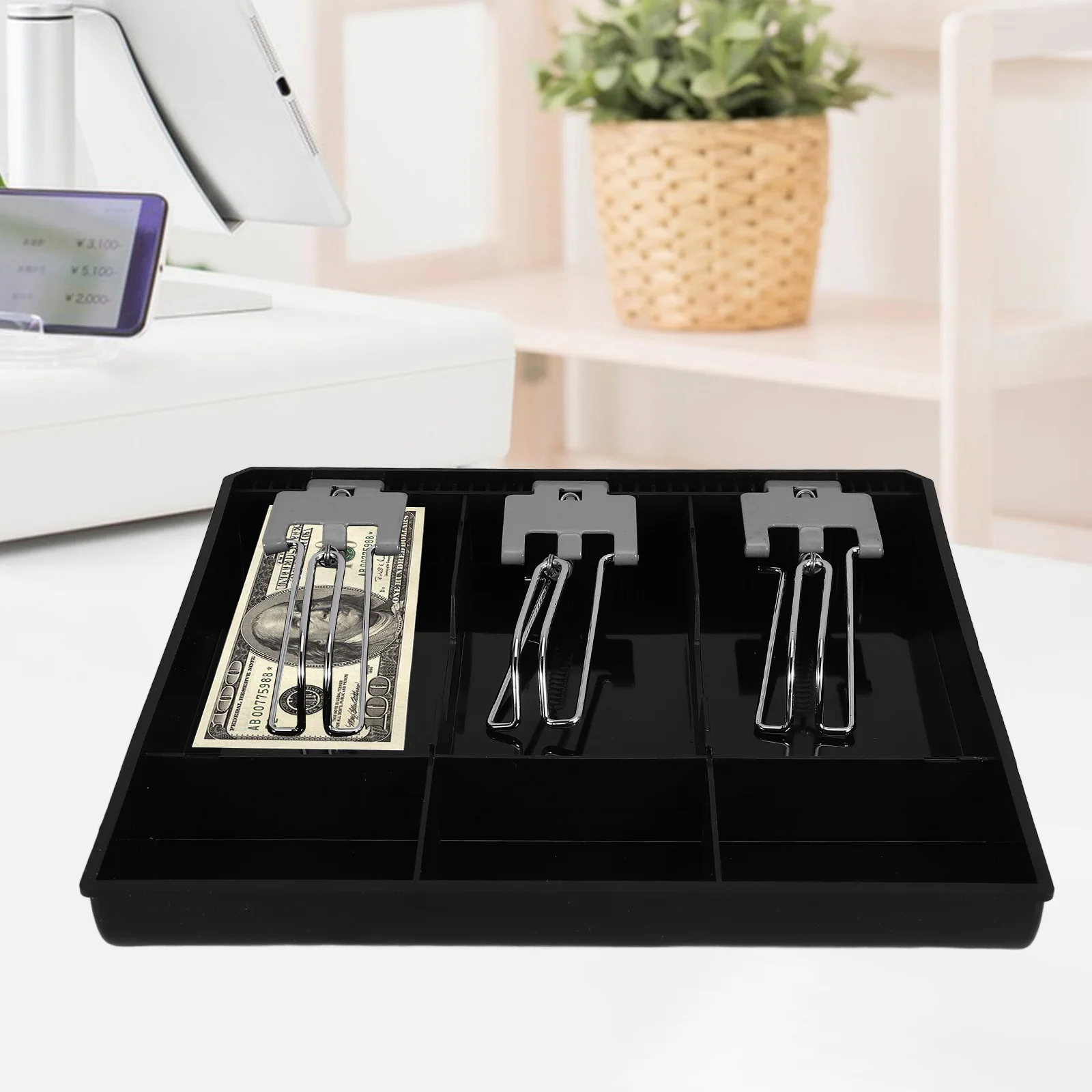

3 Compartments Cash Register Drawer Sleek Design For Cash Checks Cards Money Storage Solution Plastic Coin Bills