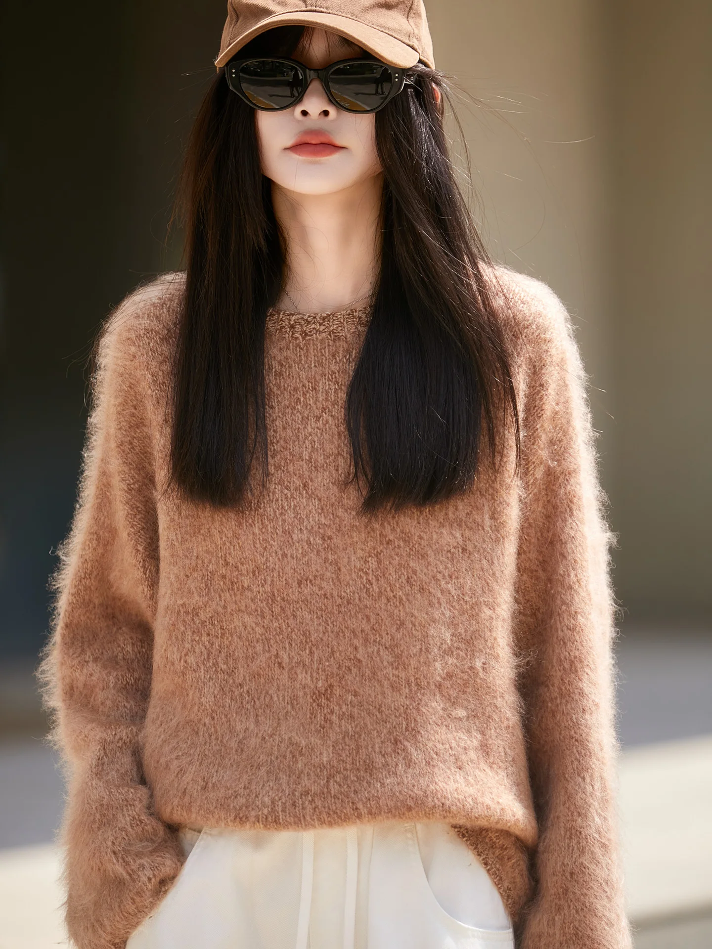 Jersey informal grueso y elegante con cuello redondo para mujer, suéter tejido de lana merina de 100%, ropa sólida suave y cálida, Otoño e Invierno
