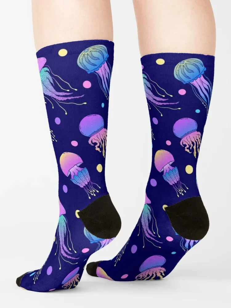 Calcetines de colores neón con animales marinos, medusas y peces, calcetines estéticos para gimnasio, novedades, calcetines para mujeres y hombres