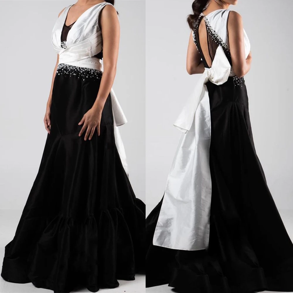 

Prom Dress Fashion V Neck Empire Celebrity Dresses Knot Beaded Ruched Taffeta Formal Evening Gowns 프롬드레스 فساتين نسائيه سهره