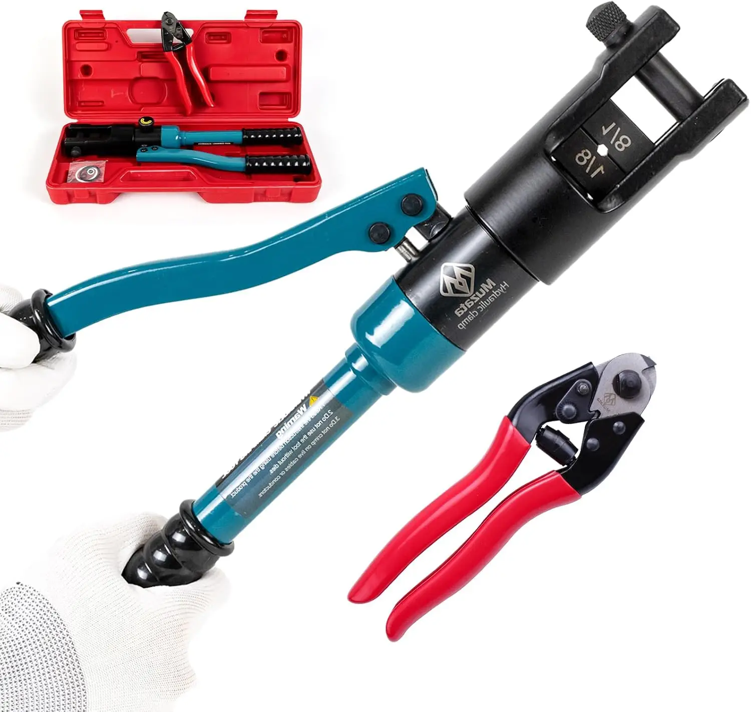 Hydraulic Cable Railing Crimper Tool with Cutter for 1/8" Stainless Steel Wire Rope Swaging Kit