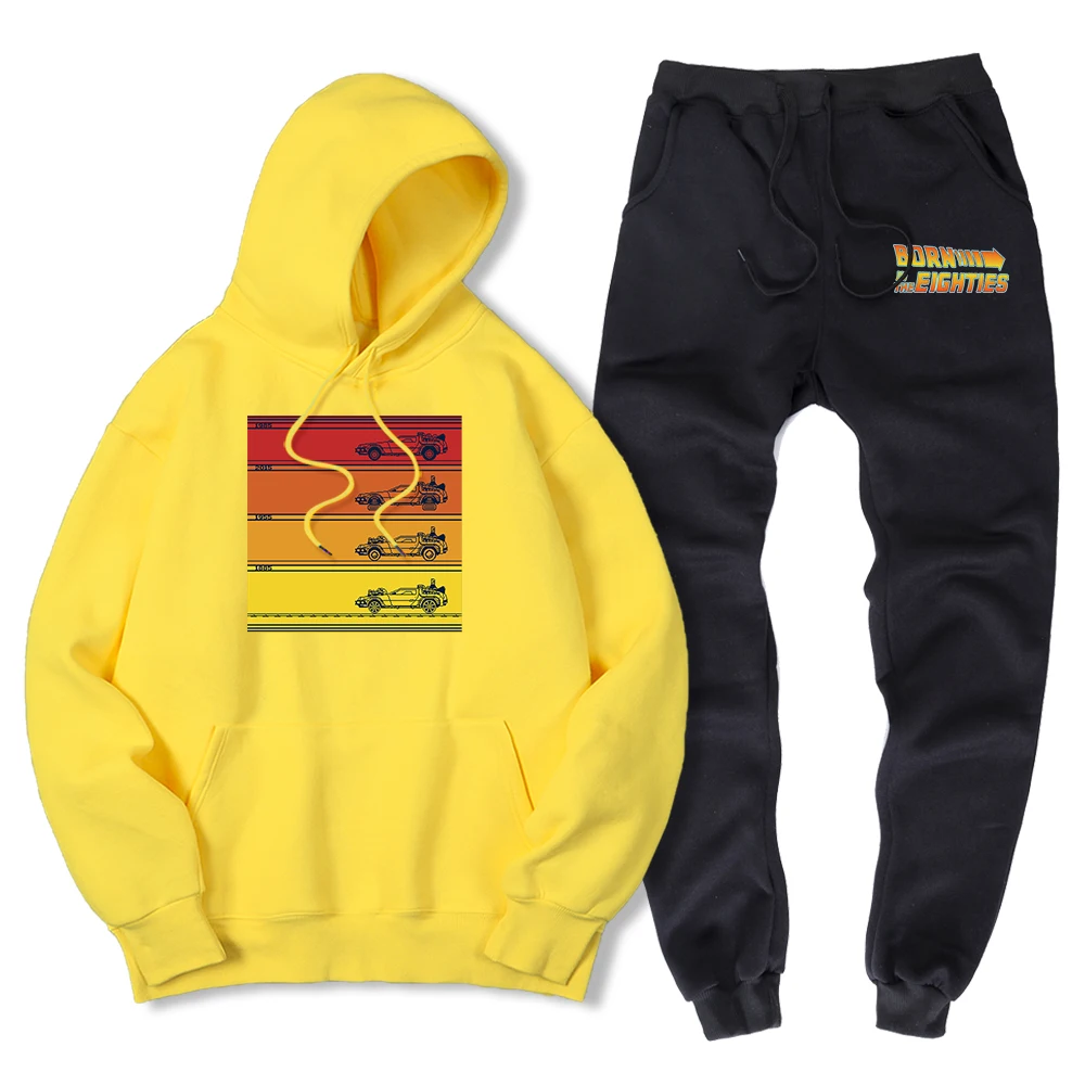 

Back To The Future Born In The Eighties Men Hoody + Pant Fashion Warm Sportswear Suit Winter Sweatshirt + Sweatpant 2 Piece Sets