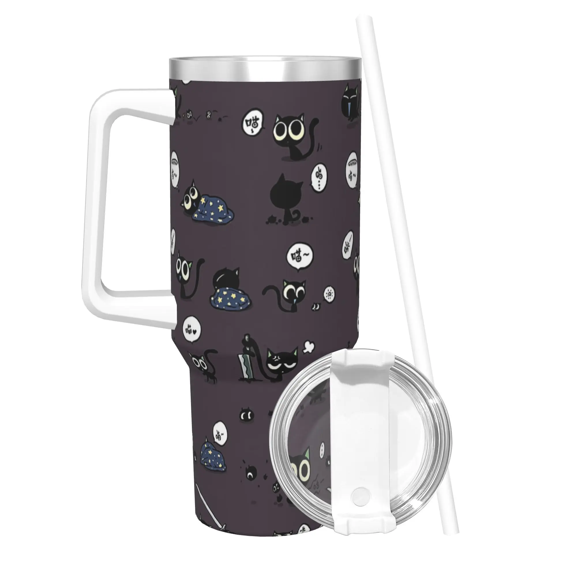 Stainless Steel Tumbler Kawaii Anime LUOXIAOHEIs Thermal Mug Black Cat Leakproof Hot Drinks Car Mugs Camping Water Bottle