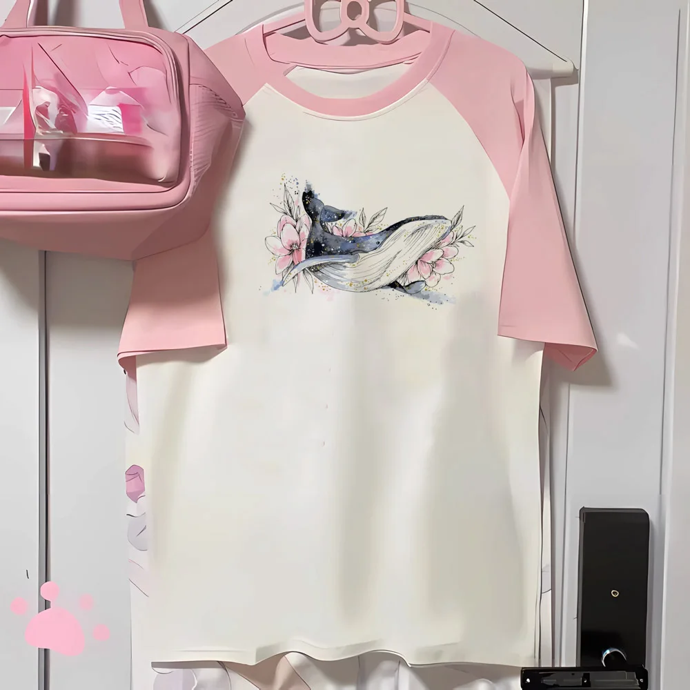 Whale Tee women youthful graphic tee stretchy tshirt female y2k clothes