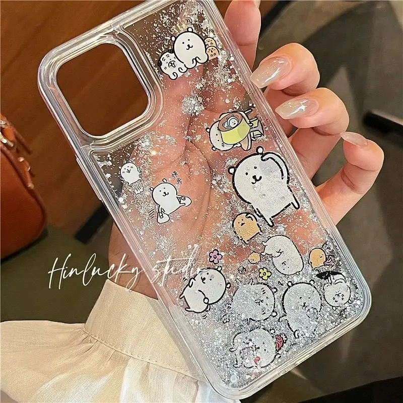 

chiikawa Luxury Liquid Quicksand Transparent Phone Case Protective Cover for iPhone 14 15pro 12 11 13 Pro MAX Cartoon Coque Gift