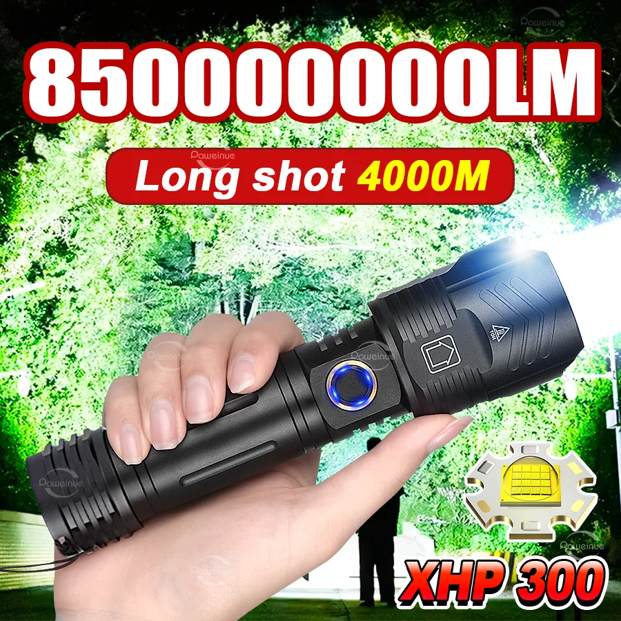 

Новый мощный светодиодный фонарь XHP300 2026 года, сверхъяркий, с зумом до 4000 м, перезаряжаемый тактический фонарь для кемпинга и рыбалки