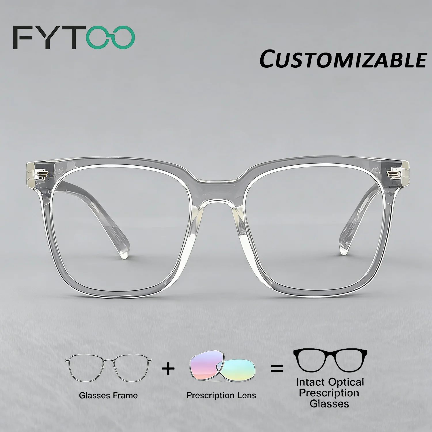 

FYTOO Unisex Clear TR Frame Photochromic Glasses Blue Light Blocking Myopia Rx Lenses Customizable with Your Prescription.