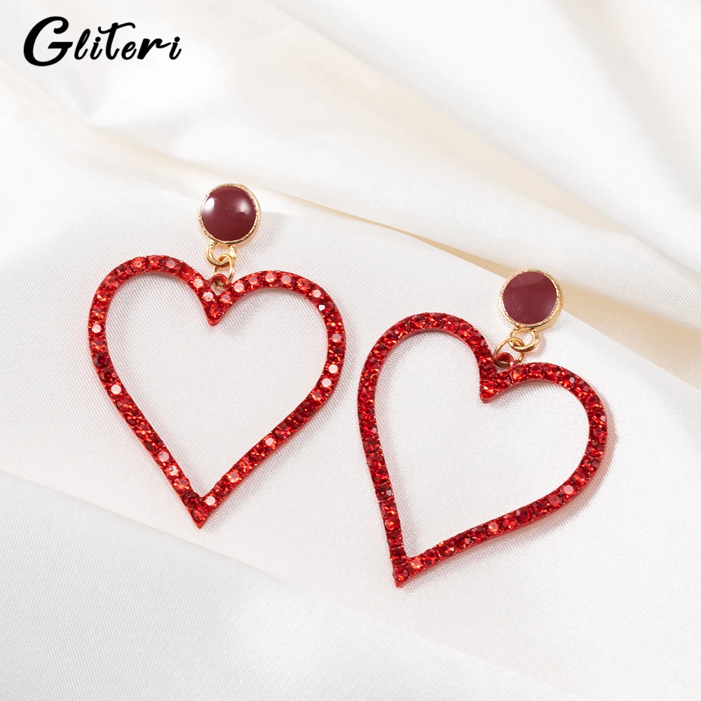 GEITERI 1Pair Exaggerated Big Heart Earrings For Women Girls Red Black Zircon Love Drop Earring Fashion Jewelry Party Gifts 2023